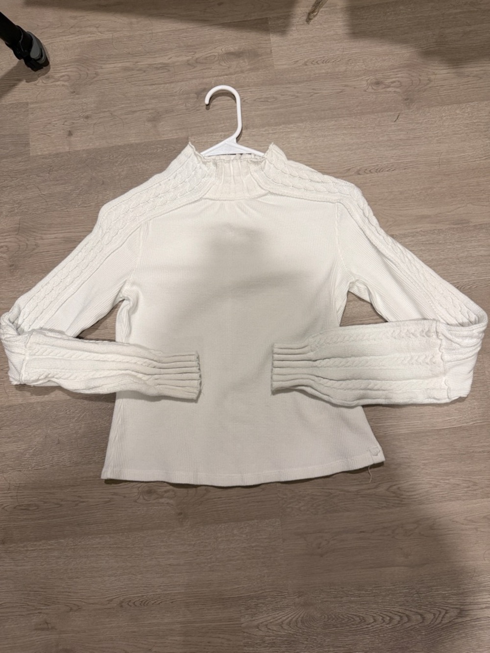 Free People Cream Cable Knit Mock Neck Thermal